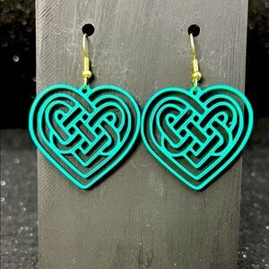 Teal Heart Knot Earrings